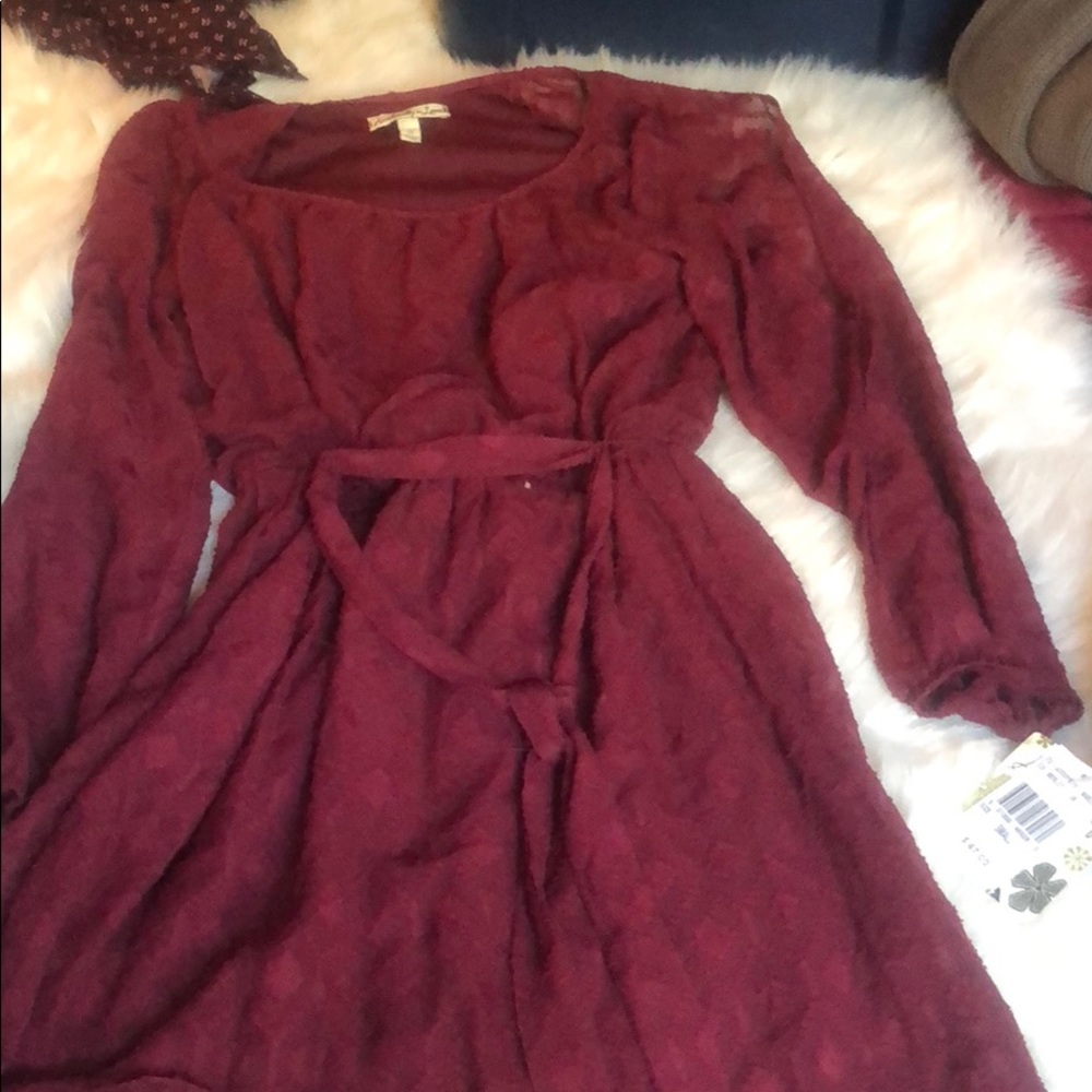 Red textured long sleeve dress